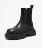 Adelgazantes y que realzan la altura, súper fáciles de combinar, botas de caña alta con plataforma gruesa de cuero, otoño/invierno 2026, tacón medio grueso, punta redonda, botines cortos de cuero genuino para mujer