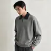 Moletom masculino estilo americano, peso pesado, blocos de cor, gola gaivota, novo para outono/inverno, corte solto, camada interna quente, manga longa