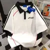 Camiseta de Manga Corta con Cuello Polo Estilo Americano para Hombres y Mujeres, Verano Holgada Casual Adelgazante y Elegante Color Block Pareja Tops Estilo Ins