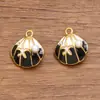 Encanto de Acero Inoxidable Dorado con Esmalte de Goteo de Aceite de Doble Cara 3D, Colgante de Estrella de Mar Perlada y Concha, 5 Colores, 17x18 mm