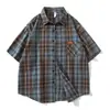 Camisa de cuadros de manga corta para hombre, nueva tendencia verano 2024, holgada, talla grande, manga de tres cuartos, camisa casual 69