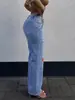 Zt36 Transfronteiriço Amazon 2026 Cor Sólida Lavada Estilo Europeu e Americano Jeans de Perna Larga para Mulheres Jeans Clássico Lavado à Areia Rasgado