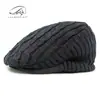 Boina de Lana Estilo Británico Retro para Mujer, Gorro de Punto para Otoño e Invierno, Gorra con Visera Cálida Forrada de Polar, Gorra Casual Adelantada para Hombre