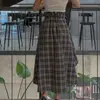 Enviado Estilo Coreano Otoño Nueva Moda Botones Cintura Alta Cuadros Dobladillo Irregular Falda