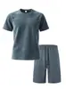 Conjunto de Ropa de Casa de Color Sólido para Hombre de Verano Amazon Transfronterizo, Conjunto de Dos Piezas Holgado y Transpirable de Manga Corta y Shorts Casual