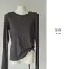 Camiseta sin dedos de estilo minimalista para mujer, de Tencel y seda de morera, nueva para otoño/invierno, cuello redondo, manga larga, corte holgado, adelgazante, capa base