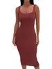3131 Amazon Moda Europea y Americana Sexy Vestido Chaleco con Espalda Descubierta y Cortes Cuadrado sin Mangas para Mujer