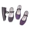 Zapatos de tela de suela plana para madres, tela de algodón, suela de goma plana, costuras de cuadros multicapa, zapatos casuales bajos poco profundos para mujer