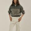 Comercio Exterior Amazon Otoño e Invierno Nuevo Corea del Sur Dongdaemun Suéter Casual para Mujer Media Cremallera Pulóver Top de Punto Rayado
