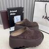 Pantufas de Lã Macia de Couro Vintage Versátil Pequenas com Elevação de Altura Meio Sapato de Plataforma de Couro Fosco com Solado Grosso para Mulheres Uso Externo