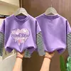 Camiseta para niña para primavera y otoño, manga larga combinada, nueva y elegante camiseta de otoño para niños 2026, camiseta básica de algodón puro para bebés