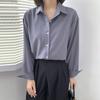 [Oufan] 9019 Camisa de Mujer Otoño Diseño Nuevo Estilo Color Sólido Holgada de un Solo Botón Manga Larga