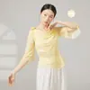 Blusa de Gaze para Dança Clássica com Gola Fluida, Top de Renda, Roupa de Prática de Dança Chinesa, Fantasia de Dança de Renda Etérea