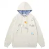 Sudadera con Capucha Cuadros Cachorro Bordado Americano para Hombre y Mujer 2025 Holgada Estilo Chic Coreano Perezoso Top Gris
