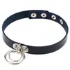 Accesorios de moda europeos y americanos anillo doble redondo grande anillo doble collar punk de piel de vaca gargantilla de bondage divertida cadena para el cuello