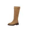 Botas de Gamuza Redondas con Tacón Grueso para Mujer Estilo Nuevo 2025, Botas Altas Marrones hasta la Rodilla, Botas de Caballero Altas con Hebilla de Cinturón