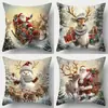 Funda de Almohada Navideña Más Vendida Transfronteriza Papá Noel Impresión de Lino 2D Funda de Cojín Decorativa para Sofá del Hogar