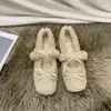 Zapatos peludos de suela gruesa con lazo para mujer, Nuevo estilo Otoño/Invierno 2026, Zapatos para mujer que aumentan la altura, Zapatos Mary Jane bajos