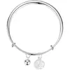Pulsera de la Fortuna para Mujer con Carácter de Bendición y Colgante de Cascabel, Nuevo Diseño Nicho Estilo Chino, Pulsera Versátil de Empuje y Tirón Chapada en Plata