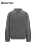Suéter de Punto Básico Retro Americano de Manga Corta Ancha con Cuello Polo Otoño Invierno Unisex Marca de Tendencia Pesado Casual Estilo Old Money
