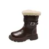 Nuevas Botas Martin Forradas de Felpa Otoño/Invierno 2026 para Niños Botas de Cuero Calientes para Niñas Botines de Tobillo Estilo Británico de Suela Gruesa Zapatos de Algodón