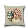 Funda de Almohada Estilo Mediterráneo Mar Azul Náutico Marinero Caracola Pulpo Funda de Cojín para Sofá de Lino