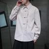 Camisa de manga larga con hebilla para hombre, nueva camisa de lino de estilo chino 2024, camisa de manga larga para hombre, camisa de lino de algodón de estilo chino a rayas de talla grande.