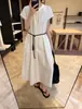 TG Vestido Longo Elegante Malha com Franjas Cintura Marcada Decote Redondo Estilo Verão 2026 26774