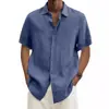 2026 Sitio Independiente Deseo Artículo Más Vendido de Amazon Verano Cuello en V Botón Algodón Lino Color Sólido Camisa de Moda para Hombre