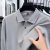 Nueva Camisa Polo de Manga Larga para Hombre Primavera 2026 Algodón Piqué Mercerizado Casual de Negocios Camiseta con Cuello Top Amarillo