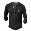 Nueva Camiseta de Manga Larga para Hombre de Moda Callejera Estilo Europeo y Americano de Venta Caliente Transfronteriza con Abertura Frontal, 7 Botones y Estampado Digital 3D