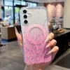 Adecuado para Samsung S24 Ultra Funda para Teléfono Móvil con Adhesivo S24Plus Polvo de Brillo S23 Succión Magnética A56 Simple Estilo Nuevo Transparente