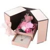 Presente de Dia dos Namorados Chinês Transfronteiriço com Colar Iluminado, Caixa de Presente para Joias, Ursinho Doce, Rosa Rosa com Porta Dupla, Flor Eterna