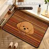 Alfombra de baño antideslizante tejida de lino con diseño de mascota linda de dibujos animados, alfombra absorbente para baño, entrada de inodoro y área de lavabo