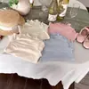 Camiseta de Niña para Primavera y Otoño, Ropa Elegante para Bebés, Camiseta Base de Color Dulce con Volantes, Versión Coreana Moderna Personalizada para Niños