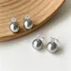 Brincos de Pérola Redonda em Prata de Lei S999 Design Francês Paris Pérola Shell Inlaid com Diamante Brincos de Tarraxa Estilo Diana Puros Feitos à Mão