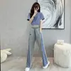 2023 Primer Estilo Nuevo Traje Sexy para Mujer Barriga Expuesta Cintura Ceñida Corto Cintura Alta Pierna Ancha Costuras Estilo Occidental Traje de Dos Piezas Mujer