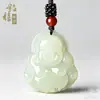 Colgante de Pareja Buda Maitreya y Guanyin de Jade Verde Afgano y Jade Blanco Colgante de Buda Sonriente Guanyin Bodhisattva de Jade Venta al por Mayor