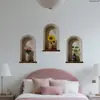 Adesivos de Parede Decorativos Triptych de Plantas e Flores Frescas para Quarto, Sala de Estar, Decoração de Fundo de Casa, Adesivos de Parede Autoadesivos