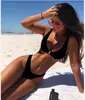 Comércio exterior AliExpress Ebay Amazon popular estilo europeu e americano cor sólida fecho dourado maiô duas peças biquíni conjunto