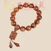 Pulsera de Calabaza con Colgante Cuadrado de Huanghuali de Hoja Grande, Diseño Creativo Yiming Xianyuan para Hombres y Mujeres, Estilo de Pareja, Pulsera de 108 Cuentas Redondas