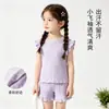 Conjunto de Verão de Seda de Gelo Sem Mangas para Meninas, Venda Quente no Comércio Exterior, Conjunto de Duas Peças com Regata e Shorts para Crianças, Roupa de Casa Fresca para Bebês