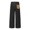 Jeans Casual Masculino de Primavera Novo Estilo High-End Solto de Perna Reta com Costura Decorativa e Bolsos Canguru, Versão Feminina Disponível