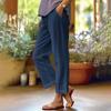 Pantalones Casuales Rectos de Algodón y Lino Sueltos de Color Puro con Cintura Elástica y Bolsillo con Solapa para Mujer - Estación Independiente de Amazon Transfronterizo 2024