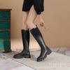 Otoño 2025 Nuevo Estilo Botas Altas de Mujer Piel de Vaca Suela Gruesa Tacón Grueso Cierre Lateral Botas de Caballero Punta Redonda Botas Aumentadas Botas de Caballero