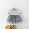 Vestido infantil de comercio exterior, popular, de verano, nuevo, para niña, estilo coreano, a rayas, de manga corta, de una pieza, entrega A156