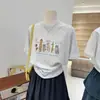 Camiseta Branca de Manga Meia Manga para Mulheres, Algodão Puro Pesado, Estilo Americano Moderno, Verão, Caimento Solto, Valoriza a Silhueta, Estilo Coreano, Casual