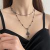 Collar de doble capa con cruz negra y personalidad europea y americana, diseño de nicho femenino con sentido de hip hop, cadena de clavícula de lujo para chicas calientes.