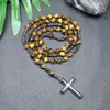 Amazonas Piedra Natural Colgante de Cruz Collar Piedra Ojo de Tigre Cruz Vesícula Biliar de Hierro Rosario para Hombres Collar Venta al por Mayor