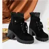 Comercio Exterior Otoño e Invierno Nuevas Botas de Moda de Tacón Alto y Grueso de Talla Grande para Mujer con Punta Redonda, Cierre de Cordones en la Espalda, Botas Cortas de Jinete